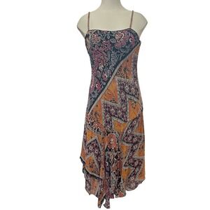 Eva Blue Y2K Beaded Orange Floral Midi Dress Size 10P Fairy Grunge Whimsigoth